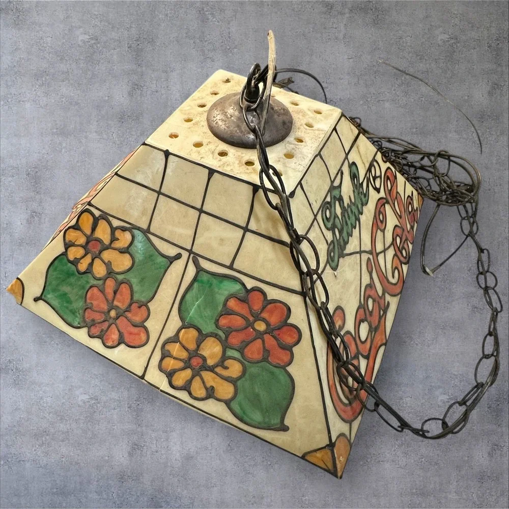 Vintage Coca-Cola Stained Glass Style Hanging Pendant Light Lamp —‎ Needs Repair